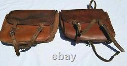 2x Vintage Swiss Army Style Military Bag Saddle Leather Bag Rarity Motorcycle