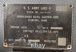 3 military data plates LVTP5A1, US Army Larc 5, Carrier Cargo T46E1