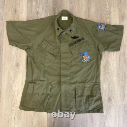 4 Vintage Military Vietnam OG 107 Green Ripstop Poplin Shirt Medium Short Patch