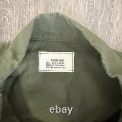 4 Vintage Military Vietnam OG 107 Green Ripstop Poplin Shirt Medium Short Patch
