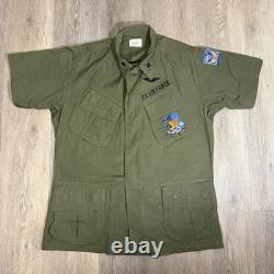 4 Vintage Military Vietnam OG 107 Green Ripstop Poplin Shirt Medium Short Patch