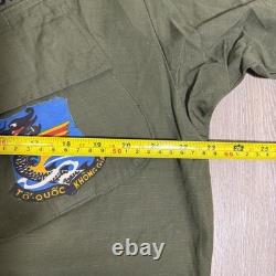 4 Vintage Military Vietnam OG 107 Green Ripstop Poplin Shirt Medium Short Patch
