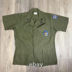 4 Vintage Military Vietnam OG 107 Green Ripstop Poplin Shirt Medium Short Patch