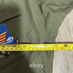 4 Vintage Military Vietnam OG 107 Green Ripstop Poplin Shirt Medium Short Patch
