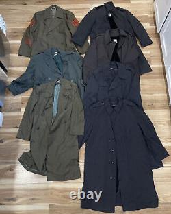 (7) Vintage US Military Trench Over Coat Navy Marines Air Force Army Mixed Lot