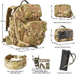 AKMAX Military Medium Rucksack Army Tactical MOLLE 3 Days Assault Pack Multicam