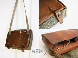 Antique (1915) Swiss Army Leather & Canvas Bread Bag Ammo Military Shoulder WW1