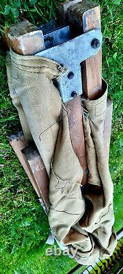 Antique Army Military Folding Portable Bed Canvas Wood Collectable