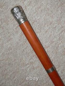 Antique Chinese Military Drill Cane/Walking Stick With Silver Top & Collar 78cm