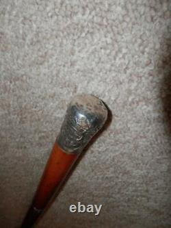 Antique Chinese Military Drill Cane/Walking Stick With Silver Top & Collar 78cm
