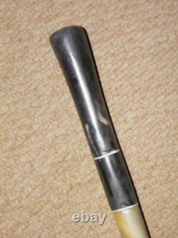 Antique Complete Bovine Horn Military Swagger Stick With Silver Washers 58cm