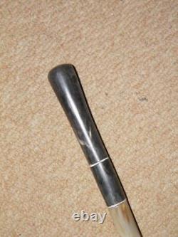 Antique Complete Bovine Horn Military Swagger Stick With Silver Washers 58cm