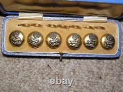 Antique Gilded Military Buttons-York/Lancaster Reg- Original Case-Butcher & Webb