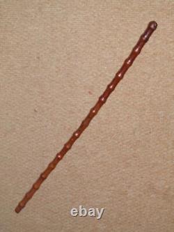 Antique Military Brown Cladded Pigskin Leather Whangee Bamboo Swagger Stick