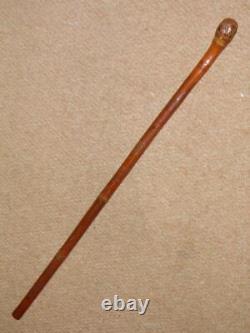 Antique Military Chinese Carved Floral Bamboo Swagger Stick With Root 