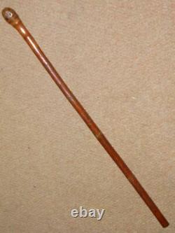 Antique Military Chinese Carved Floral Bamboo Swagger Stick With Root Ball Top