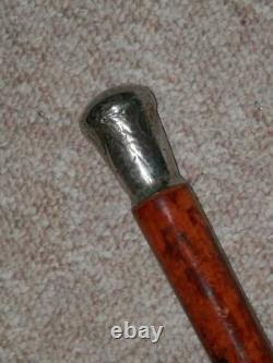 Antique Military Drill Cane/Walking Stick With Repousse Silver Top & Collar 93cm