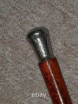 Antique Military Drill Cane/Walking Stick With Repousse Silver Top & Collar 93cm