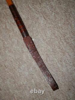 Antique Military Riding Whip With Weighted Woven Top & Original Leather End