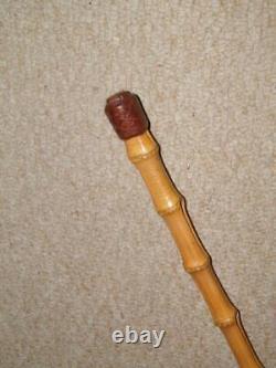 Antique Military Semi-Flex Whangee Bamboo Swagger Stick With Plaited Leather Top