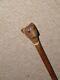 Antique Military Swagger Stick Hand-sculpted Bulldog Head Top With Glass Eyes