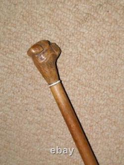 Antique Military Swagger Stick Hand-Sculpted Bulldog Head Top With Glass Eyes