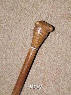 Antique Military Swagger Stick Hand-Sculpted Bulldog Head Top With Glass Eyes