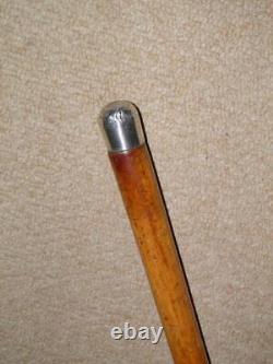 Antique Military Walking Stick/Drill Cane With Silver Rounded Pommel Top 83cm