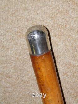 Antique Military Walking Stick/Drill Cane With Silver Rounded Pommel Top 83cm