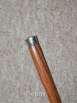 Antique Twisted Acacia Military Swagger Stick With Silver Plate Top 82.5cm