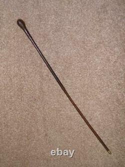 Antique WW1 Military Skilfully Clad Brown Leather Burr Bamboo Swagger Stick-72cm