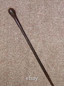 Antique WW1 Military Skilfully Clad Brown Leather Burr Bamboo Swagger Stick-72cm