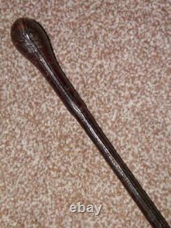 Antique WW1 Military Skilfully Clad Brown Leather Burr Bamboo Swagger Stick-72cm