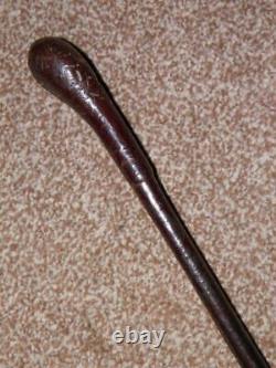 Antique WW1 Military Skilfully Clad Brown Leather Burr Bamboo Swagger Stick-72cm