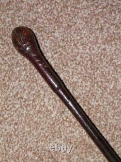 Antique WW1 Military Skilfully Clad Brown Leather Burr Bamboo Swagger Stick-72cm