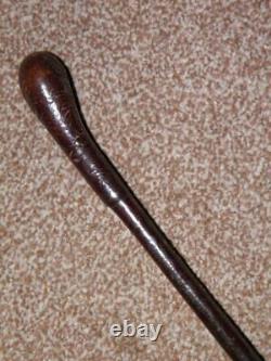 Antique WW1 Military Skilfully Clad Brown Leather Burr Bamboo Swagger Stick-72cm