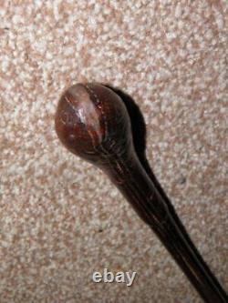 Antique WW1 Military Skilfully Clad Brown Leather Burr Bamboo Swagger Stick-72cm