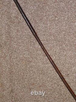 Antique WW1 Military Skilfully Clad Brown Leather Burr Bamboo Swagger Stick-72cm