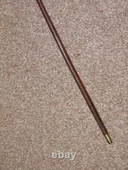 Antique WW1 Military Skilfully Clad Brown Leather Burr Bamboo Swagger Stick-72cm