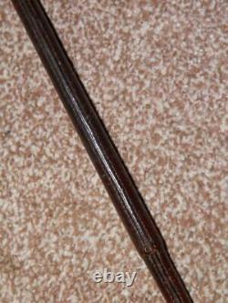 Antique WW1 Military Skilfully Clad Brown Leather Burr Bamboo Swagger Stick-72cm