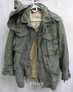 Army Field Jacket US Small Short, Liner & Hood Military Olive Green 60s Vintage