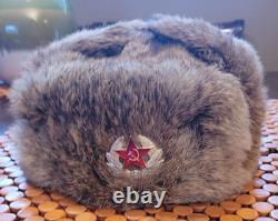 Authentic Soviet-era Russian Ushanka Military Fur Hat withSoviet Army Badge