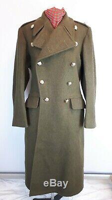 British Army Greatcoat Vintage 1955 Full Length Wool Overcoat Military 39 40