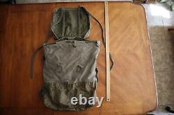 Destroyed Vintage 1987 Army Backpack French F1 or2 Military Duffle Bag Olive