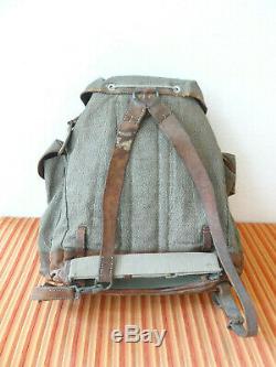 Fine Big Swiss Army Military Backpack Rucksack 1950 Canvas Salt & Pepper