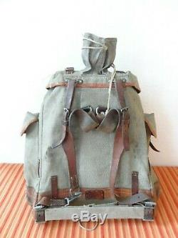 Fine Big Swiss Army Military Backpack Rucksack 1950 Canvas Salt & Pepper