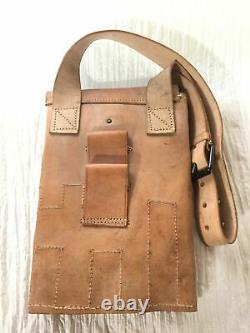 French Vintage WW2 Era Army Military Surplus Leather Messenger Bag Tool Supplies