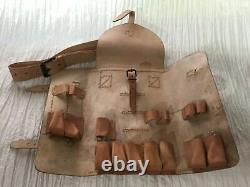 French Vintage WW2 Era Army Military Surplus Leather Messenger Bag Tool Supplies