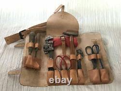 French Vintage WW2 Era Army Military Surplus Leather Messenger Bag Tool Supplies