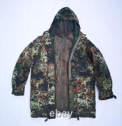 German Parka Original Army Military Hooded Jacket Field Flecktarn Camo Used